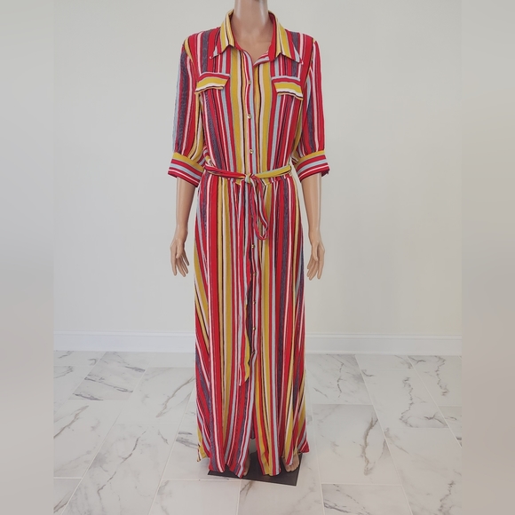 Strip multi color button down maxi shirt dress - Picture 11 of 13